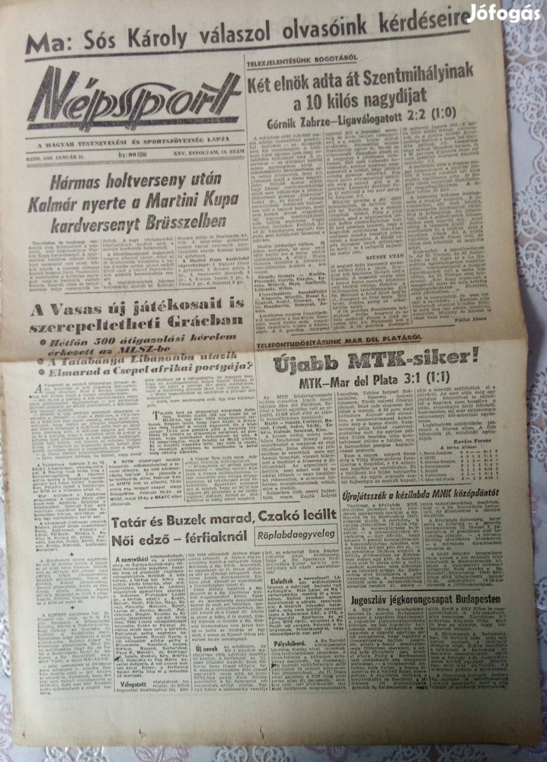 Népsport napilap 1969. január 22.