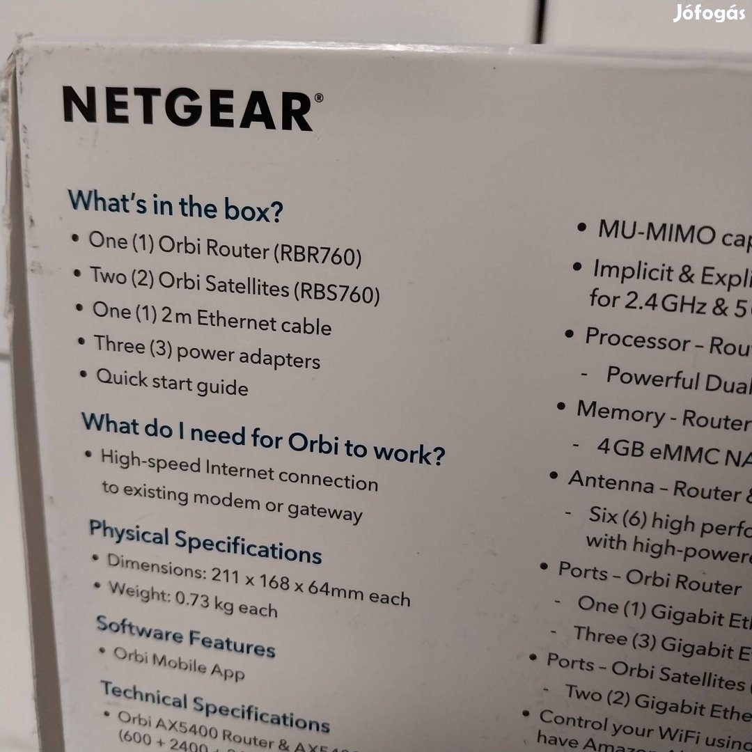 Netgear Orbi Tri-Mesh wifi 6 internet elosztó rendszer 