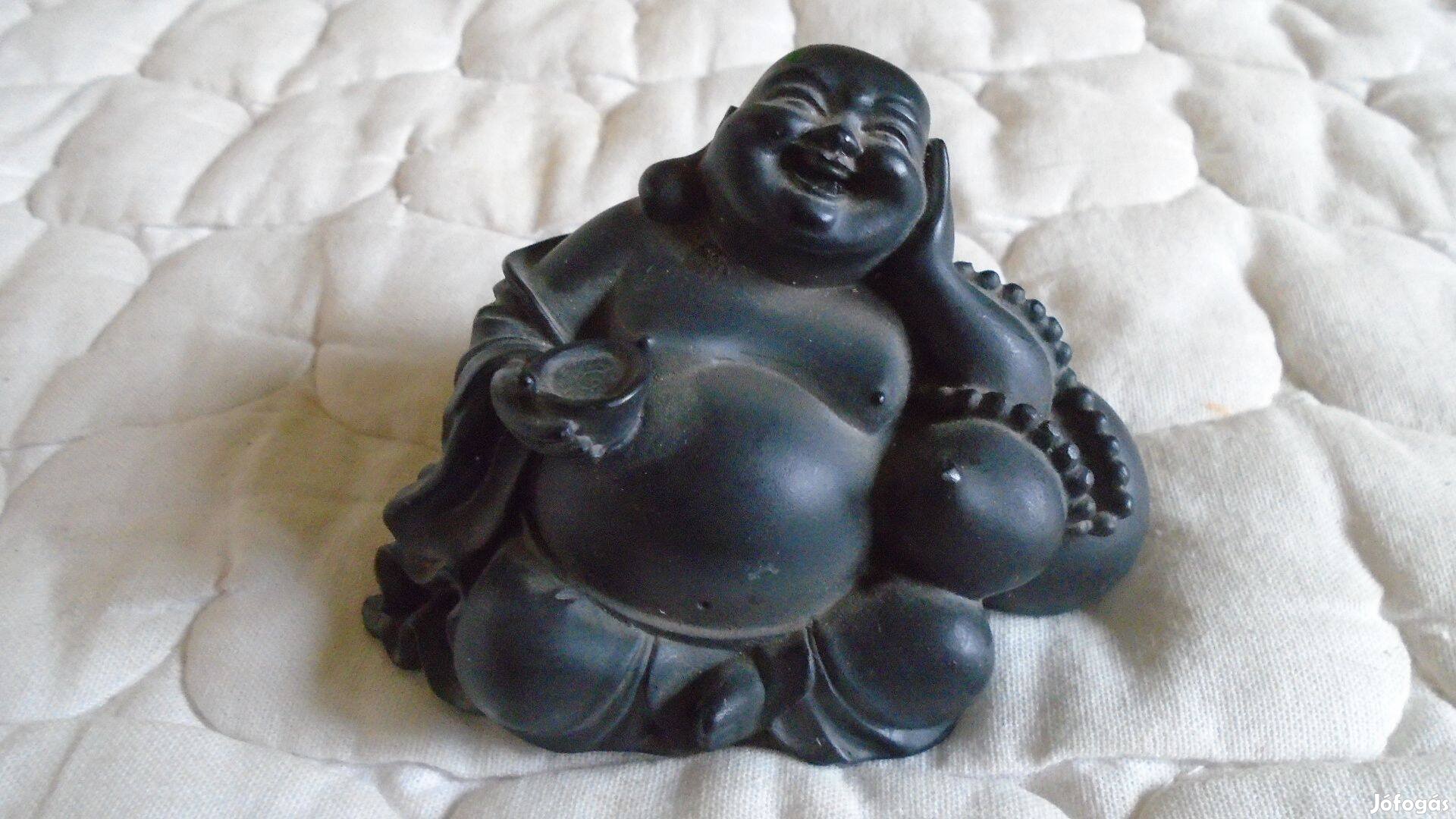 Nevető - fekete- kerámia-agyag Buddha szobor - újszerű