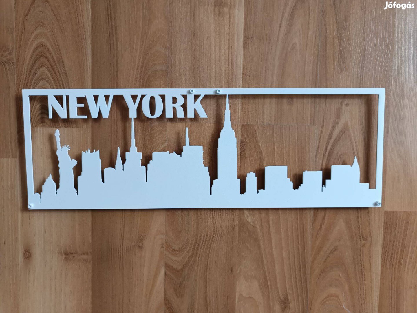 New York fém fali dekoráció, fehér, 15x45 cm