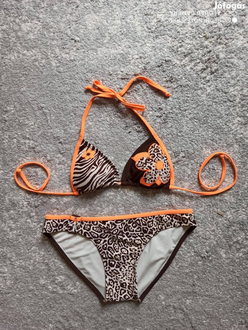 New Yorker barna mintás divatos háromszög bikini S-es