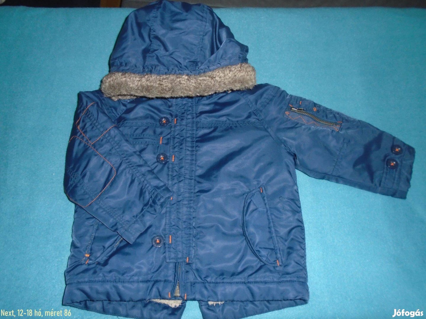 Next kék kapucnis kabát 12-18 hó méret 86