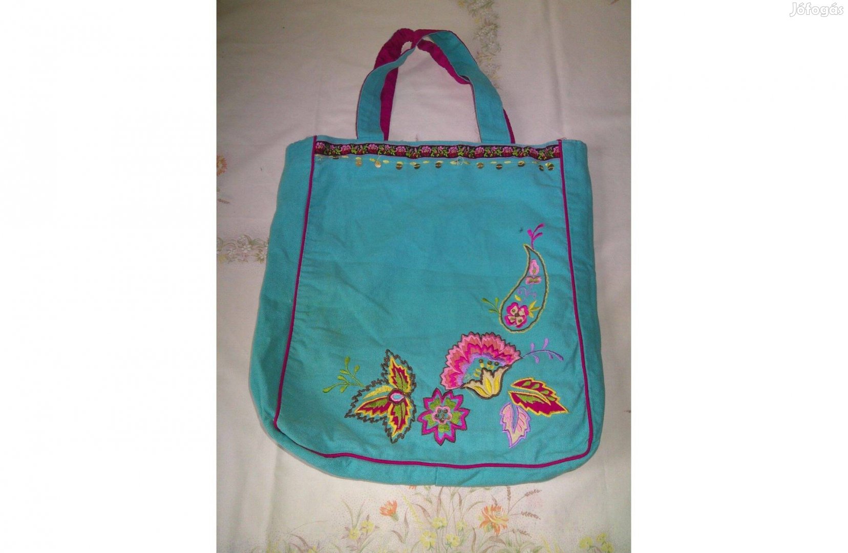 Next textil, gépi hímzett Indiai kézitáska Türkiz színű