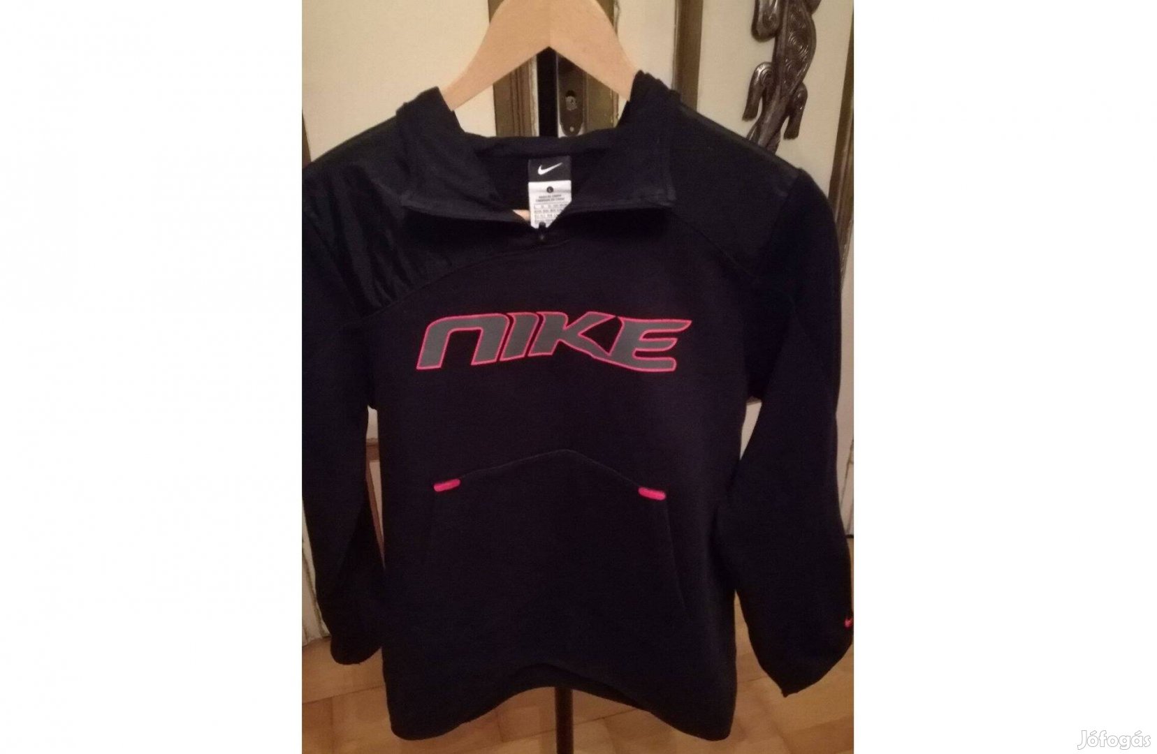 Nike unisex, kapucnis pulóver, felső,fekete 160cm-ig