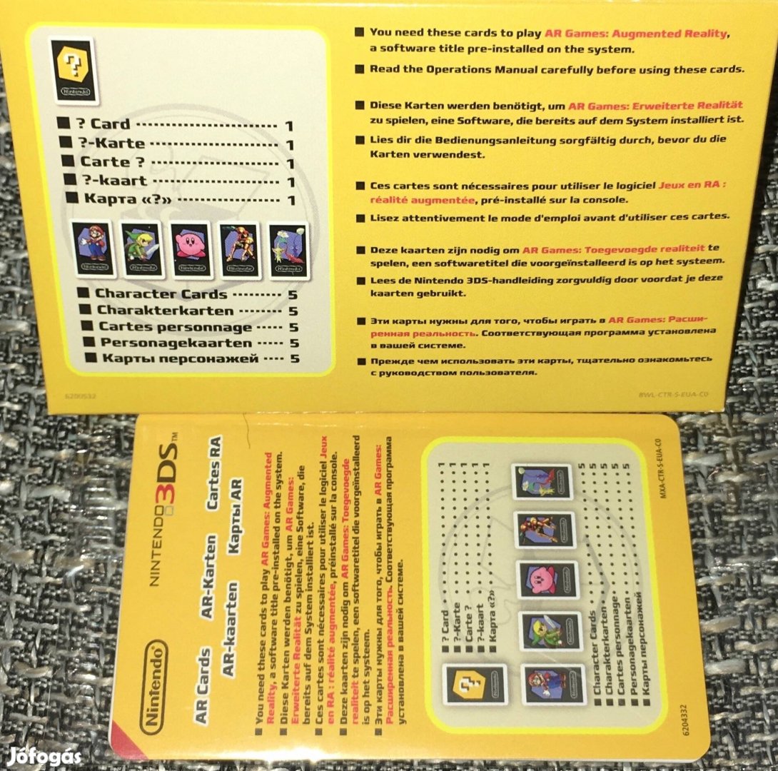 Nintendo 3DS AR Cards / kártya 5 db - Mario Link Kirby Samus Pikmins