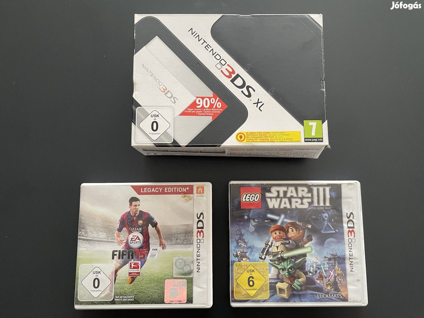 Nintendo 3DS XL Doboz + Fifa 15 + LEGO Star Wars III