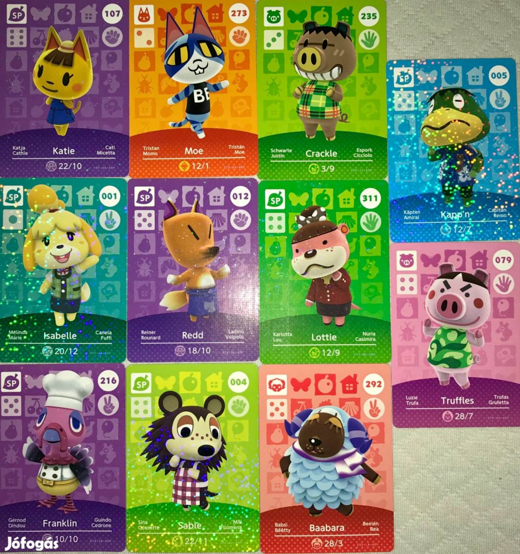 Nintendo Animal Crossing amiibo cards / kártya 11 db. egyben - Switch