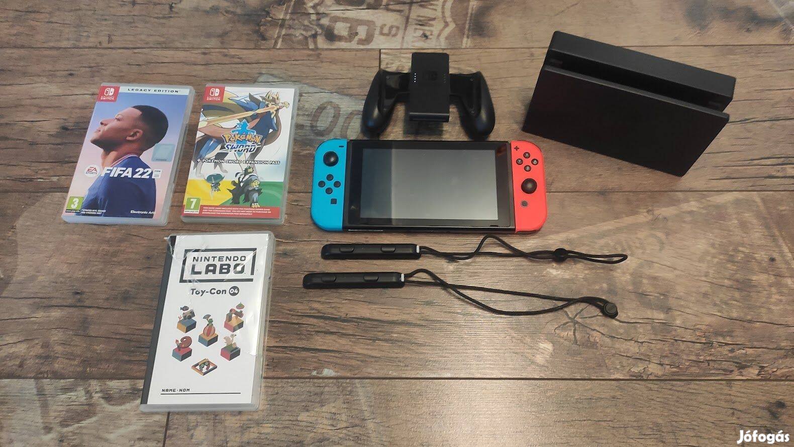 Nintendo Switch konzol Labo készlettel, FIFA, Pokémon,egyéb játékokkal