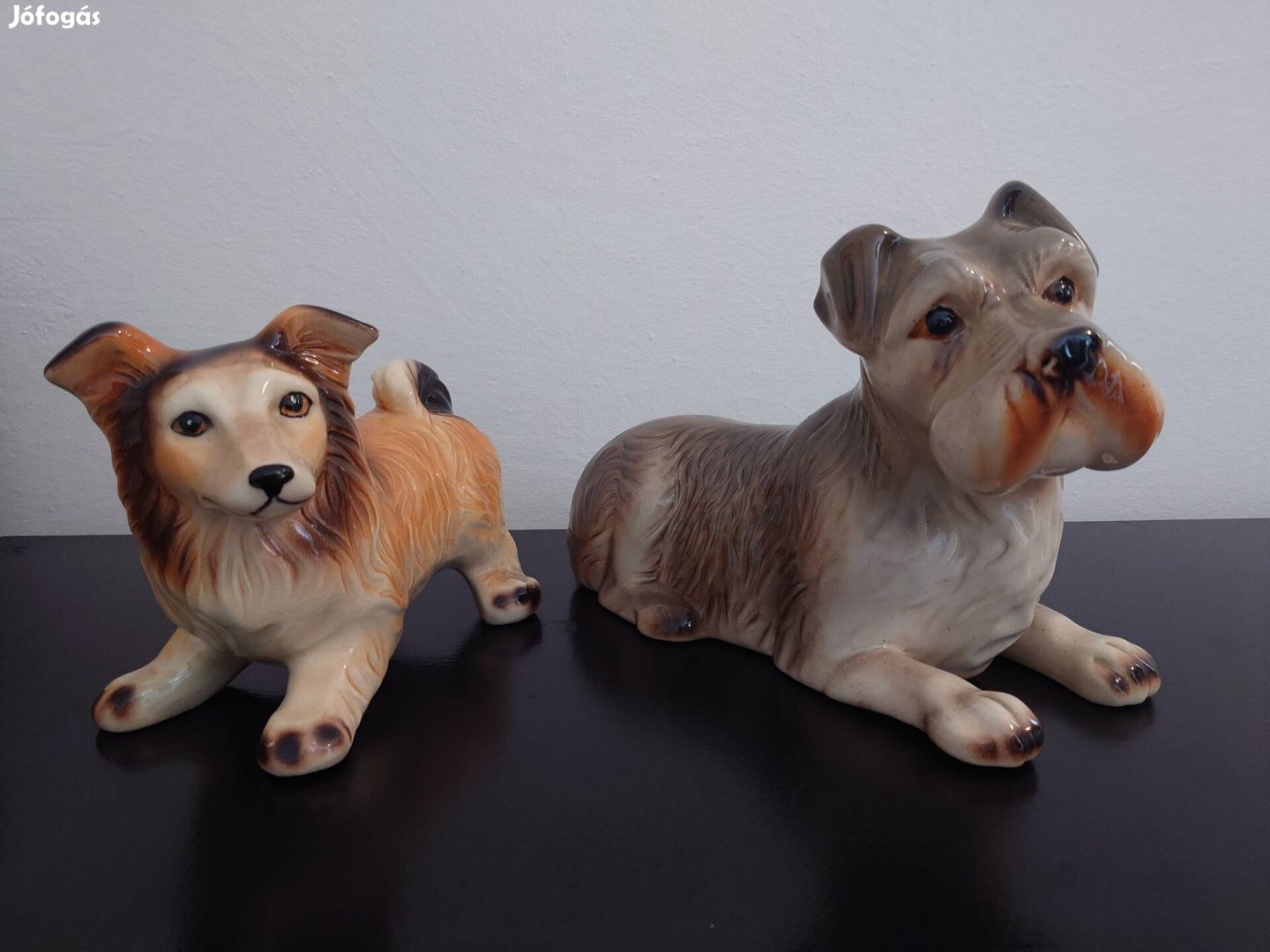 Nipp, porcelán kutya dísz szobor (24x20cm) (17x15)