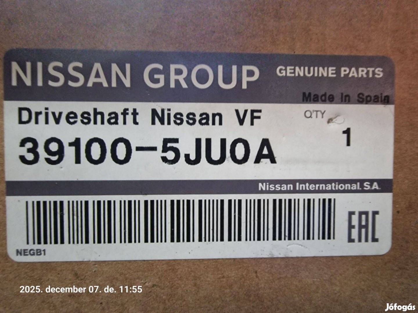 Nissan Navara Euro 6 D első féltengely Gyári új 391005JU0A