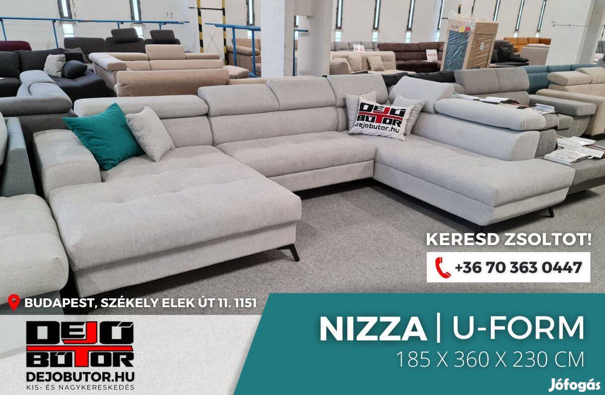 Nizza I sarok rugós kanapé ülőgarnitúra 185x360x230 cm ualak gray