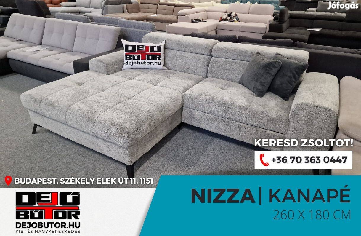 Nizza L rugós sarok kanapé ülőgarnitúra gray 260x180 cm ágyazható