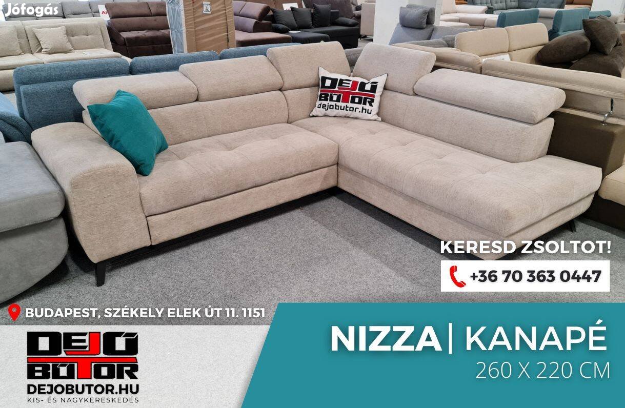 Nizza XL sarok kanapé ülőgarnitúra 260x220 cm ágyazható krém