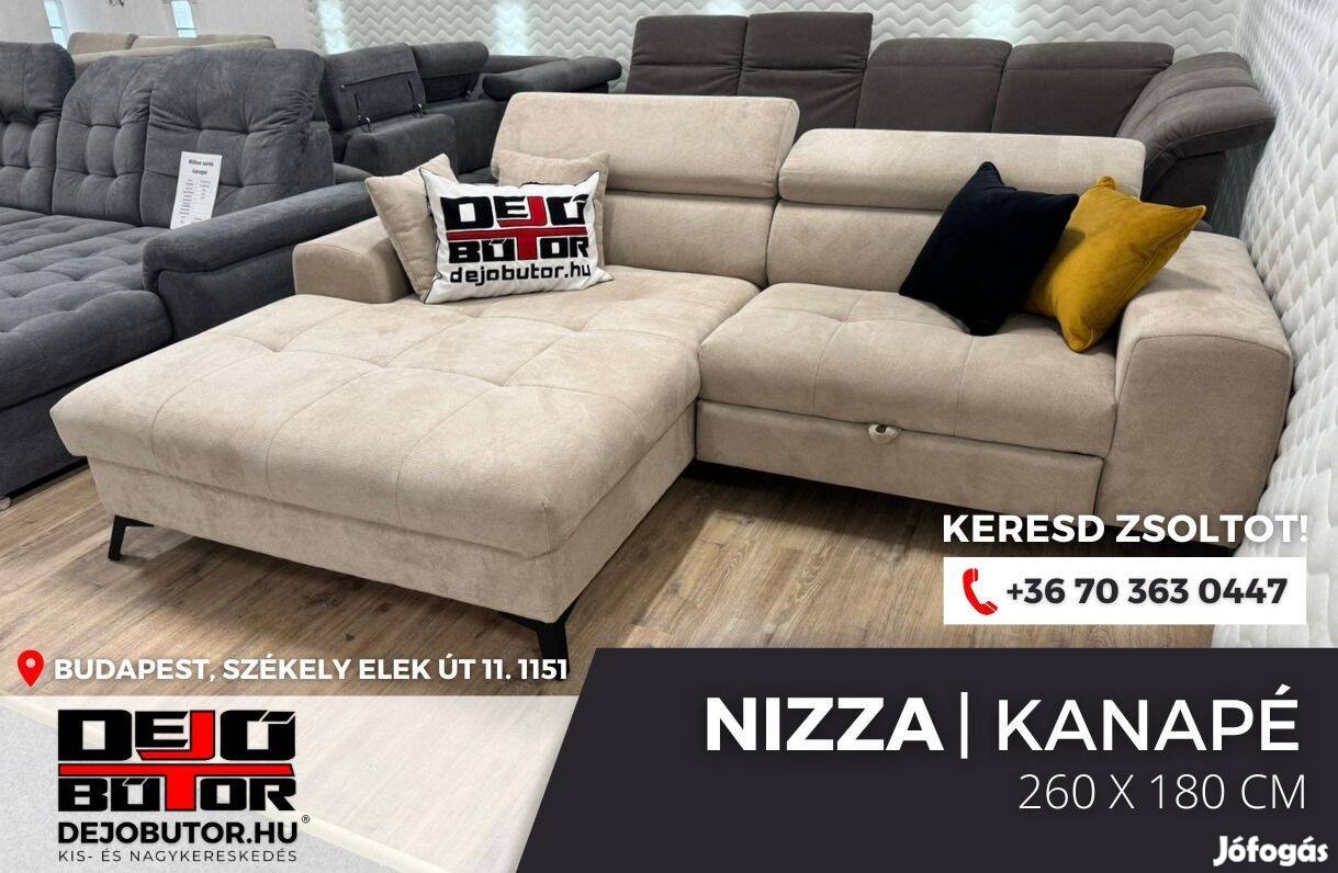 Nizza sarok kanapé bútor ülőgarnitúra ágyazható rugós 260x180 cm bézs