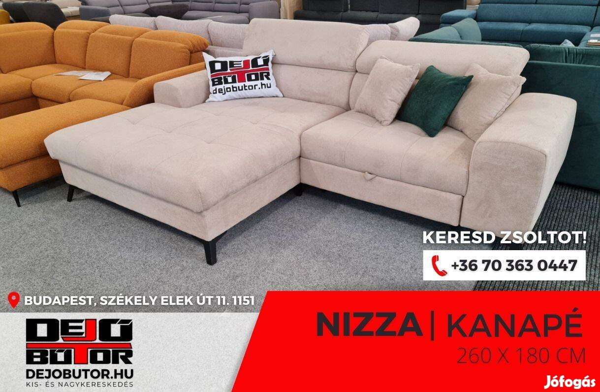 Nizza sarok kanapé ülőgarnitúra 260X180 cm ágyazható zselilia krém