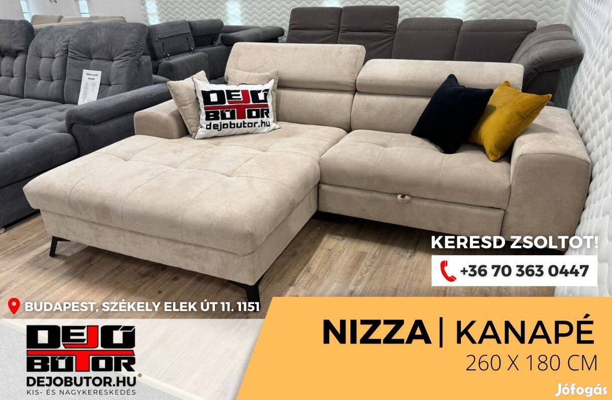 Nizza sarok kattanó támlás kanapé ülőgarnitúra 260x180 cm rugós bézs