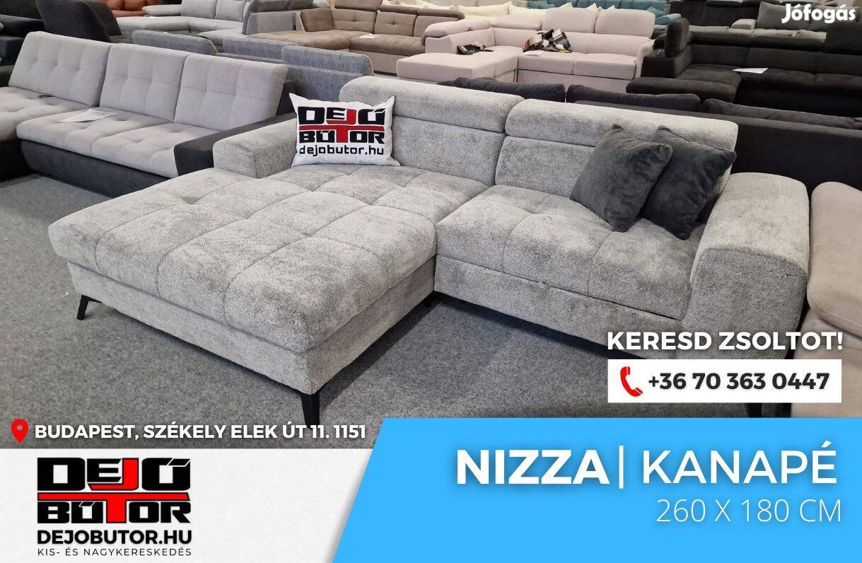 Nizza sarok kattanó támlás kanapé ülőgarnitúra 260x180 cm rugós szürke