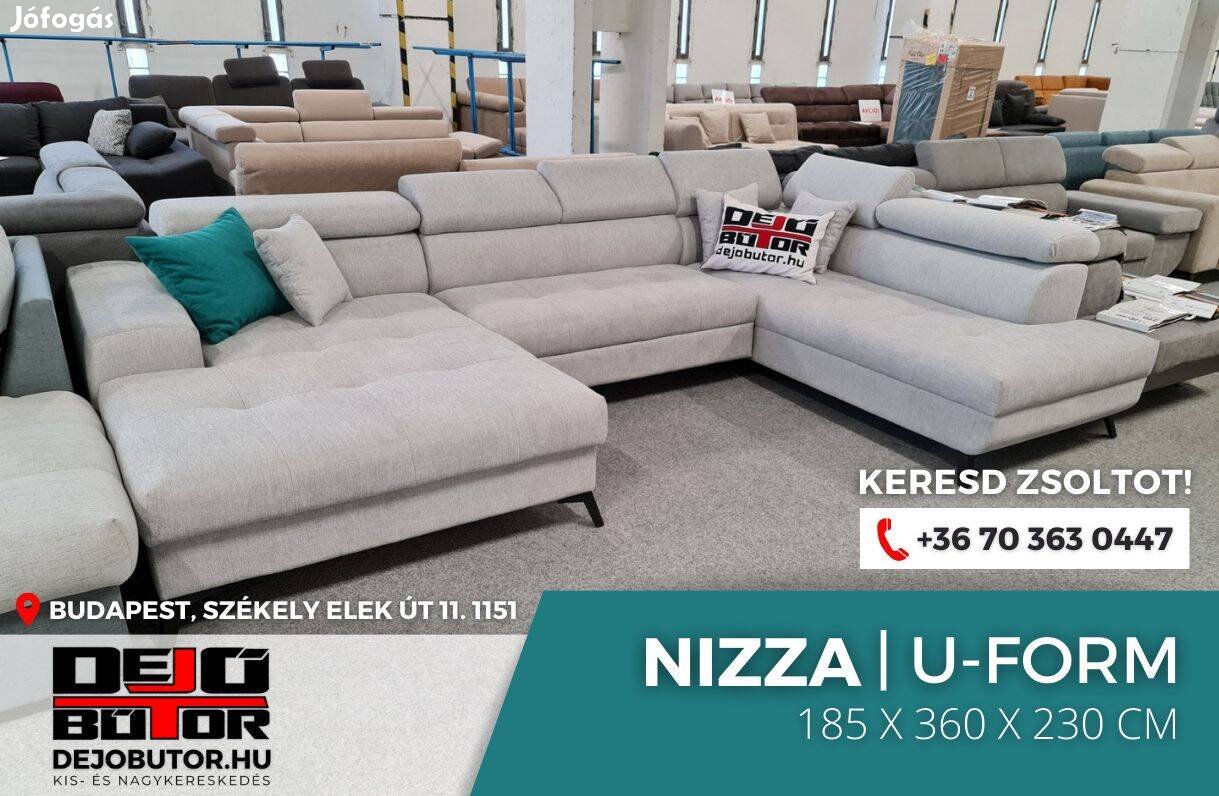 Nizza ualak kanapé ülőgarnitúra 185x360x230 cm ágyazható bútor gray
