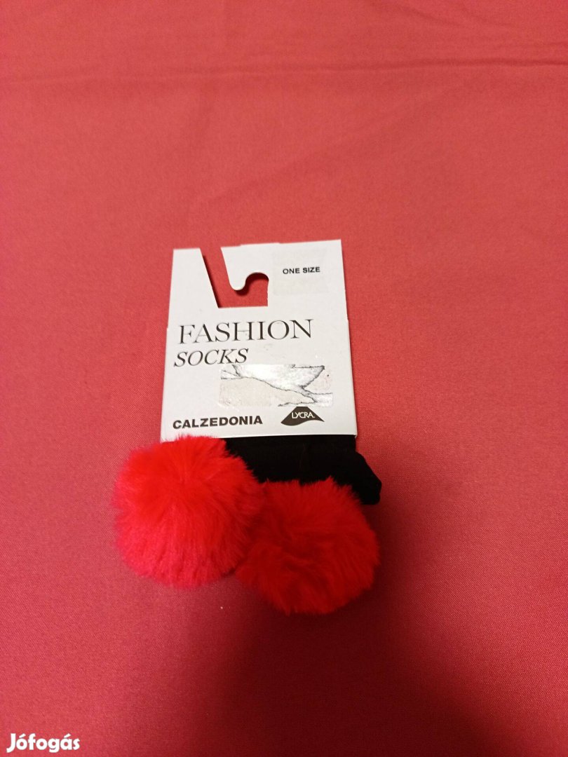 Női Calzedonia bokafix piros bojttal fekete zokni Új !