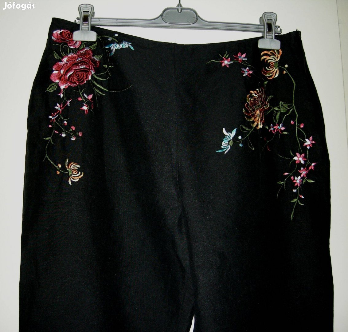 Női fekete hímzett nyári nadrág, 42-méret,olcsón!30