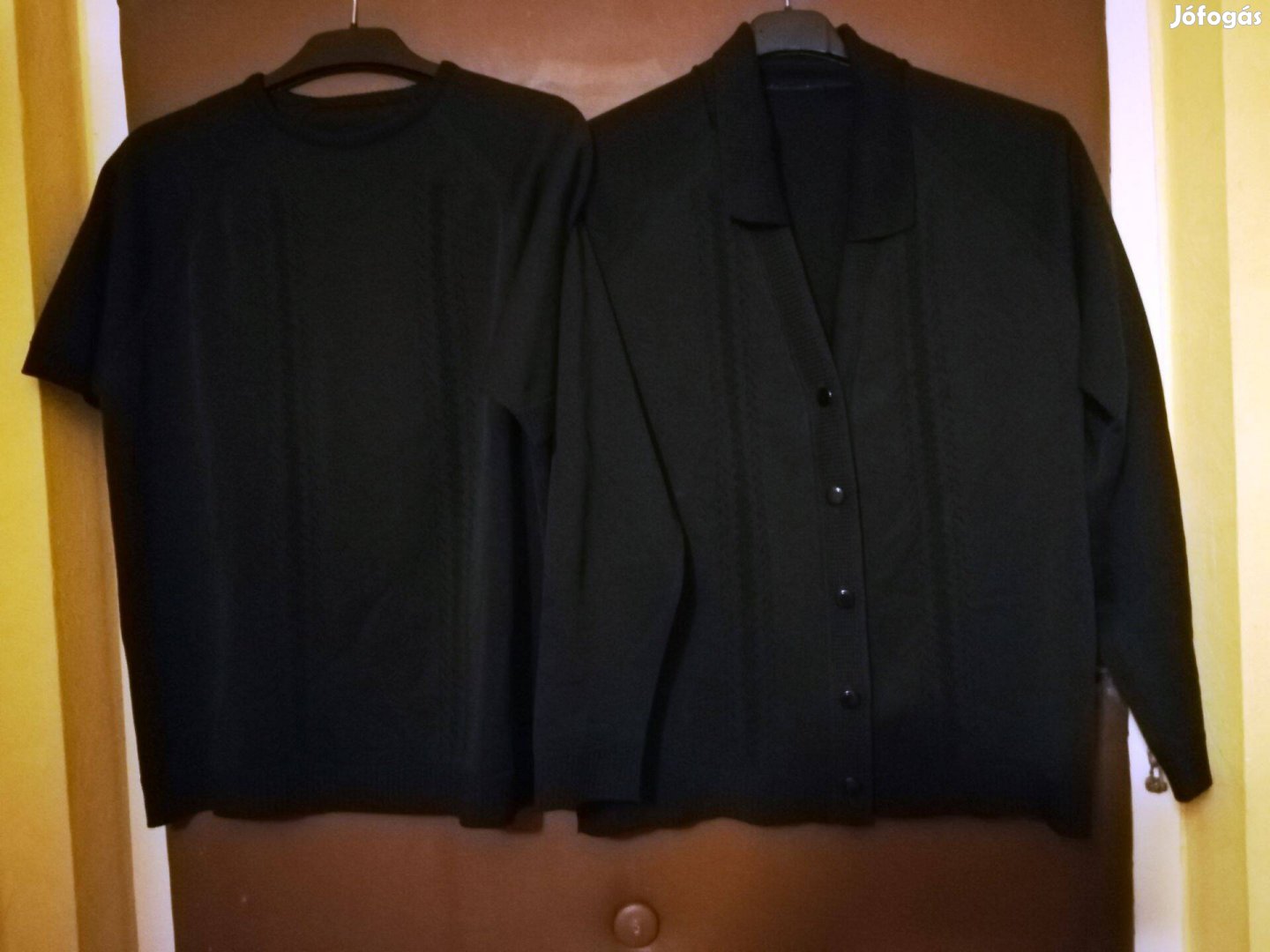 Női fekete kardigán, blúz szettben, 46-méret,olcsón!70