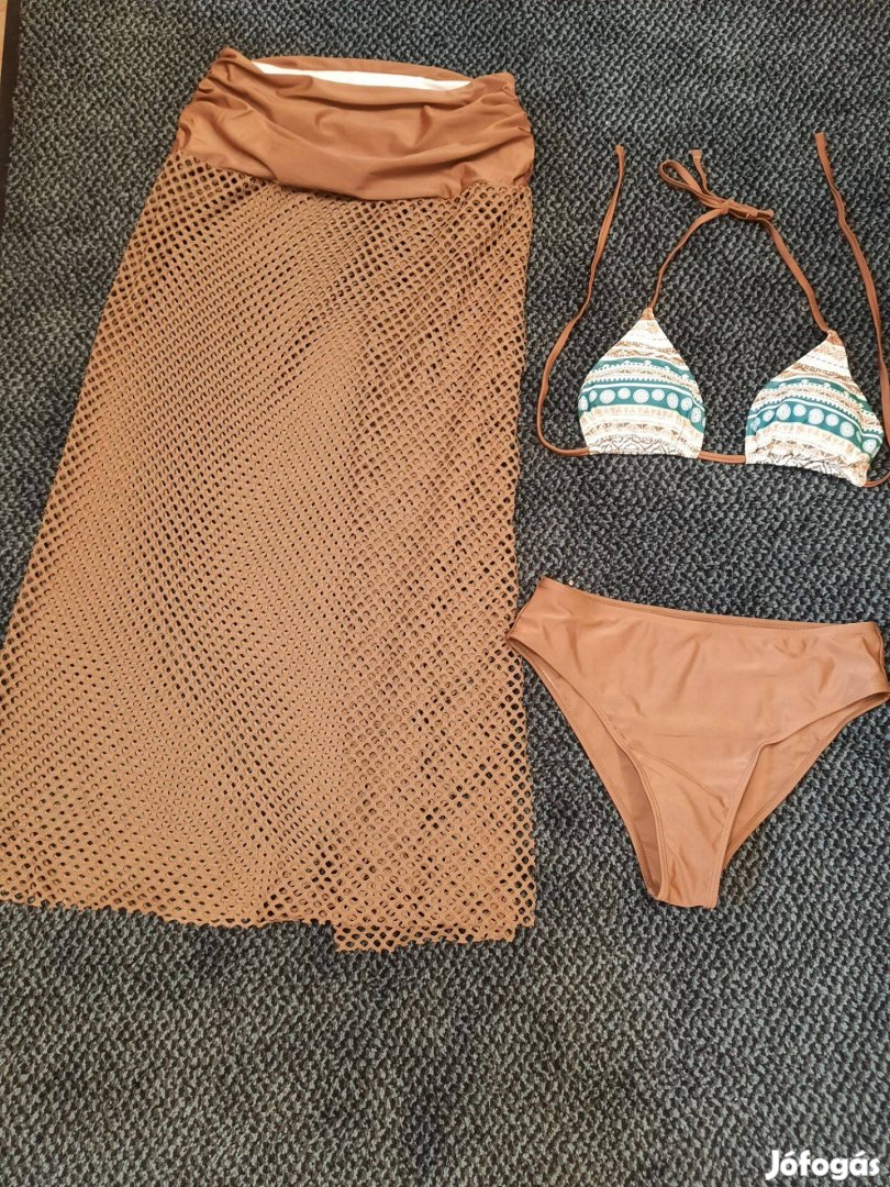 Női fürdőruha szett, 2 részes fürdőruha, bikini, strandszoknya