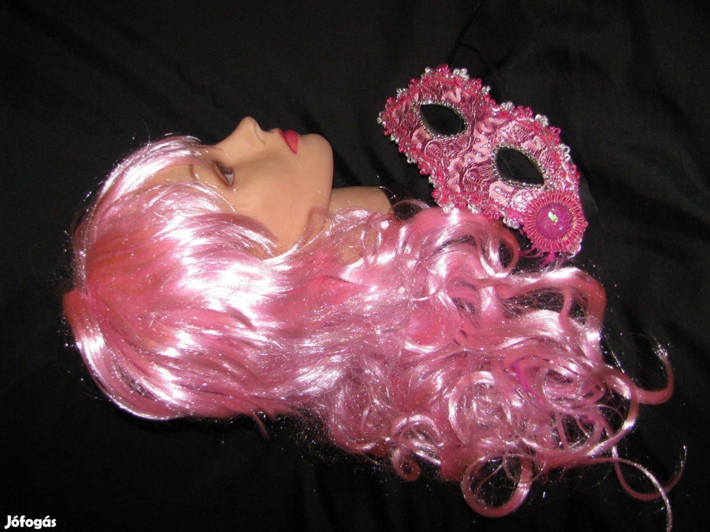 Női jelmez paróka új 60 cm dús rózsaszín álom ajándék álarc