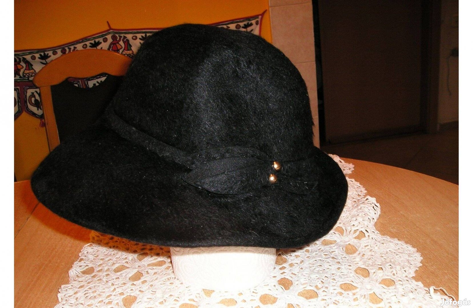 Női kalap, fekete, retro - 54-es
