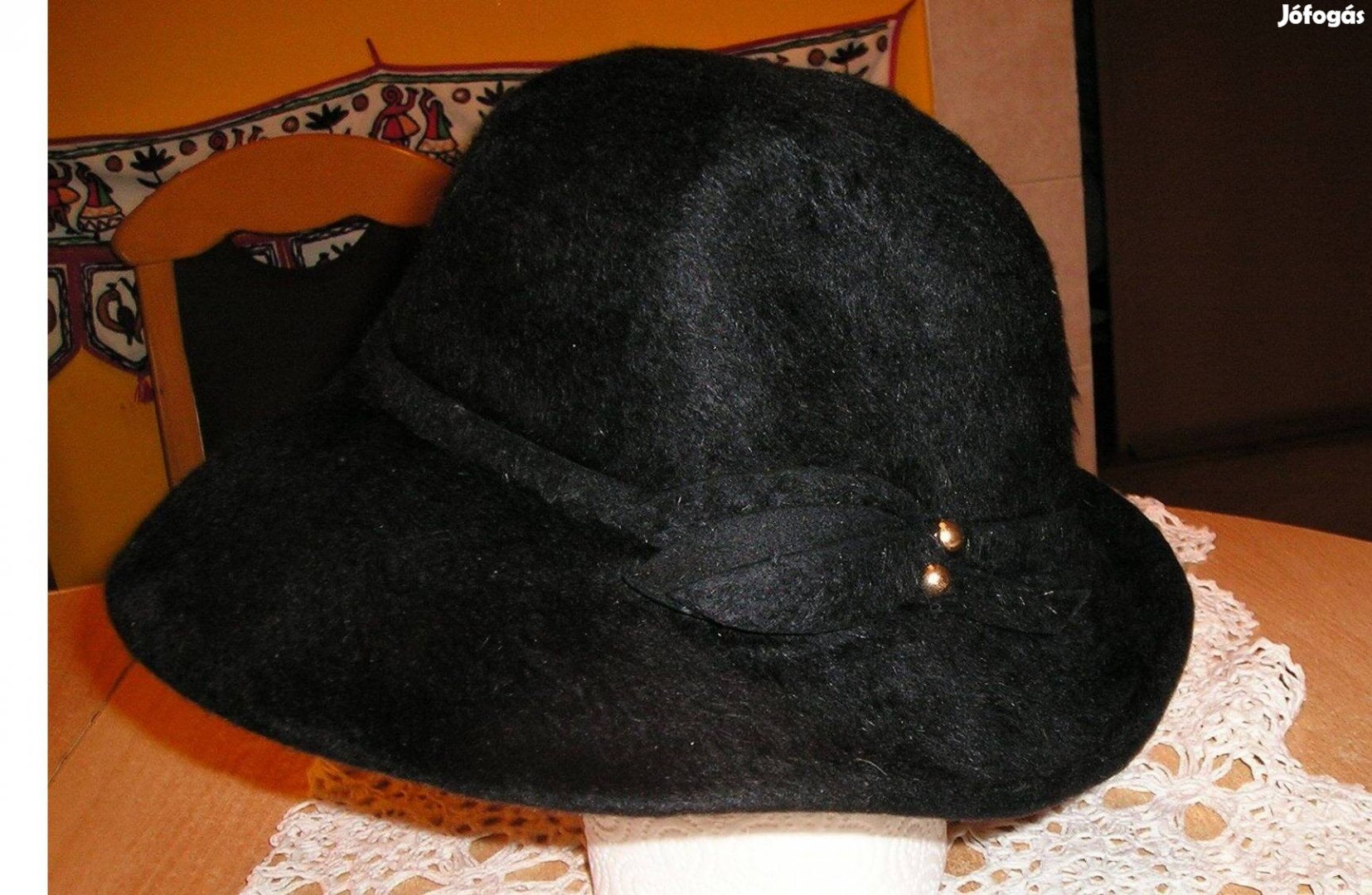 Női kalap, fekete, retro - 54-es