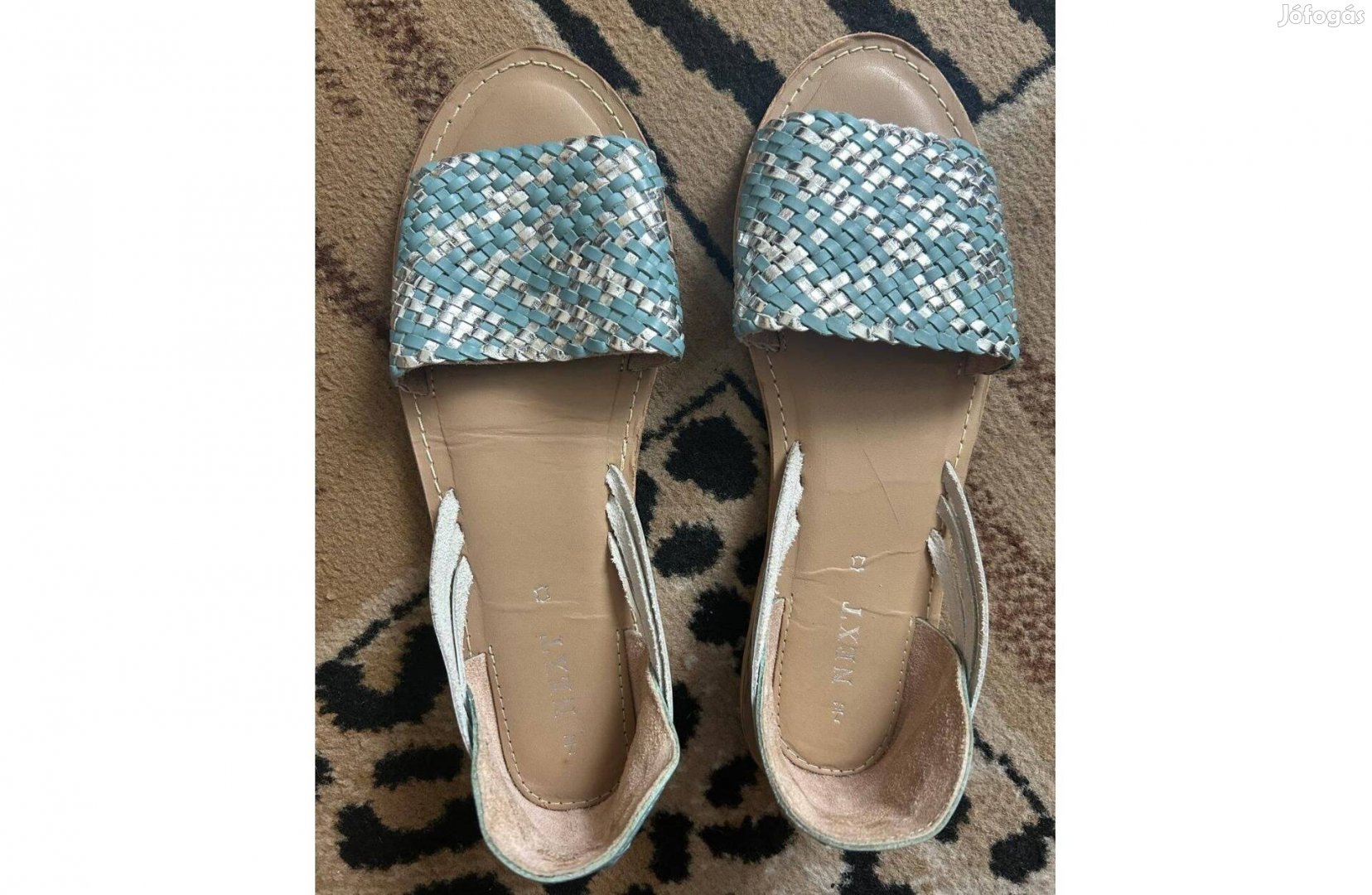 Női nyári ezüst-türkíz bőrcipő
