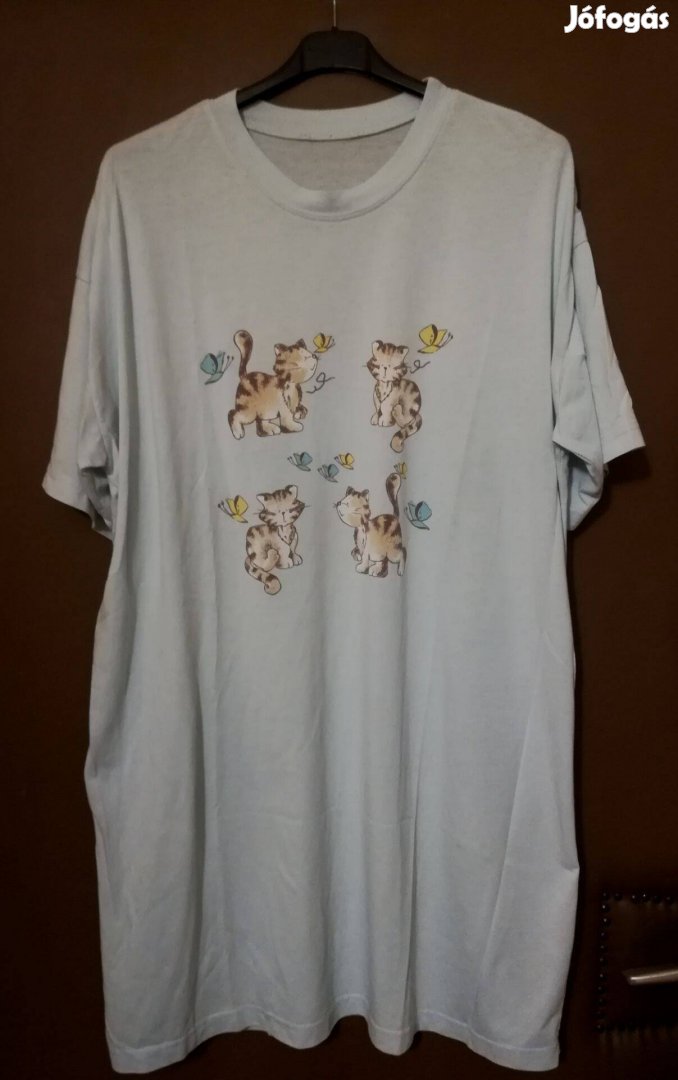 Női pamut cicamintás, hálóing,világoskék,48-méret!74