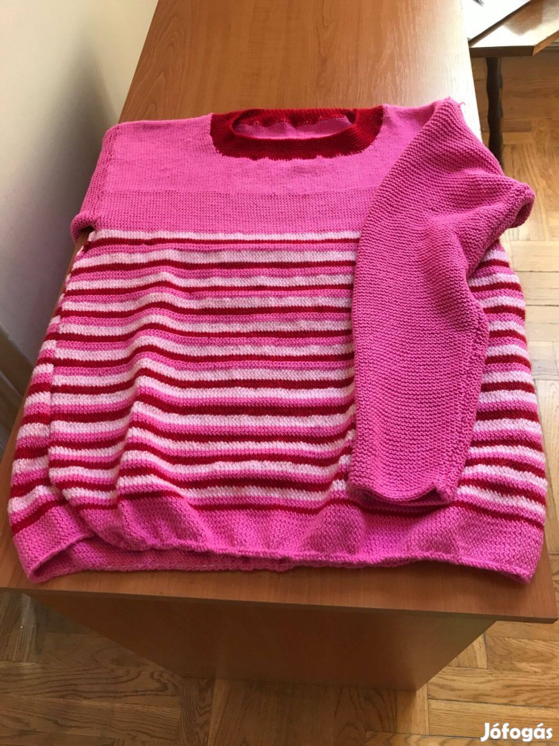 Női pulóver, rózsa színű és csikós, L méretű,