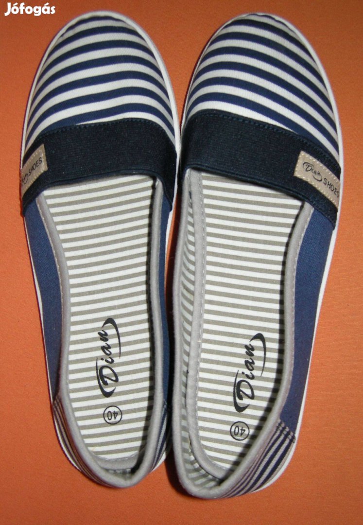Női vászon új tengerészcsíkos papucscipő, 40-méret!