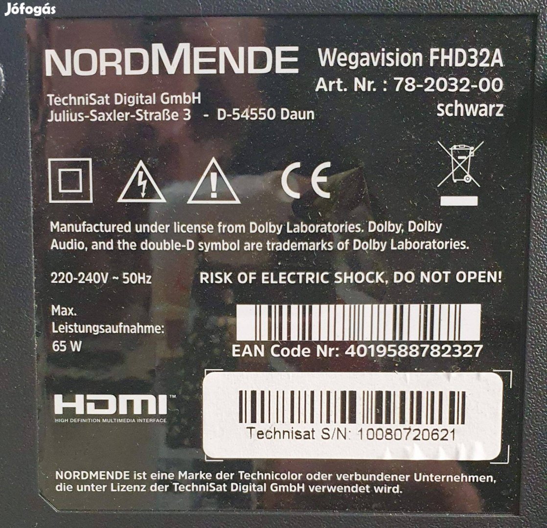 Nordmende FHD32A LED LCD tv hibás törött TP.MS3463S.PB751
