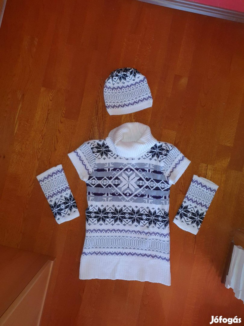 Norvég mintás pulóver, sapka, kézmelegítő szett