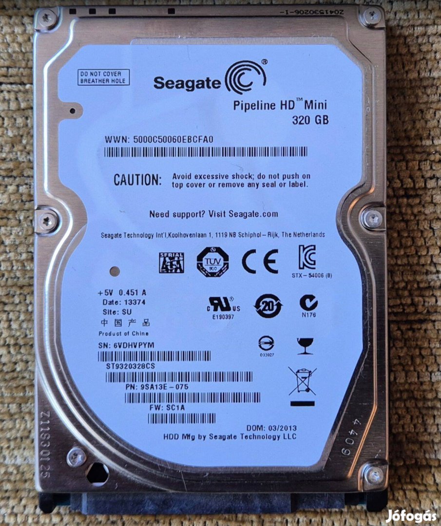 Notebook merevlemez Seagate SATA II, 9SA13E-075 320GB, 2.5"