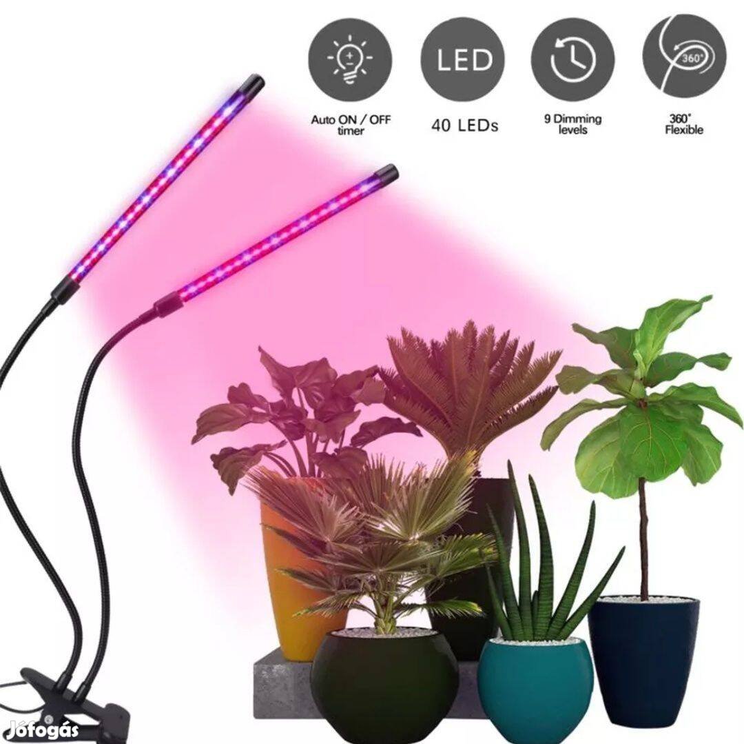 Növény nevelő LED lámpa 2 fejű hajlítható csíptethető DC 5V
