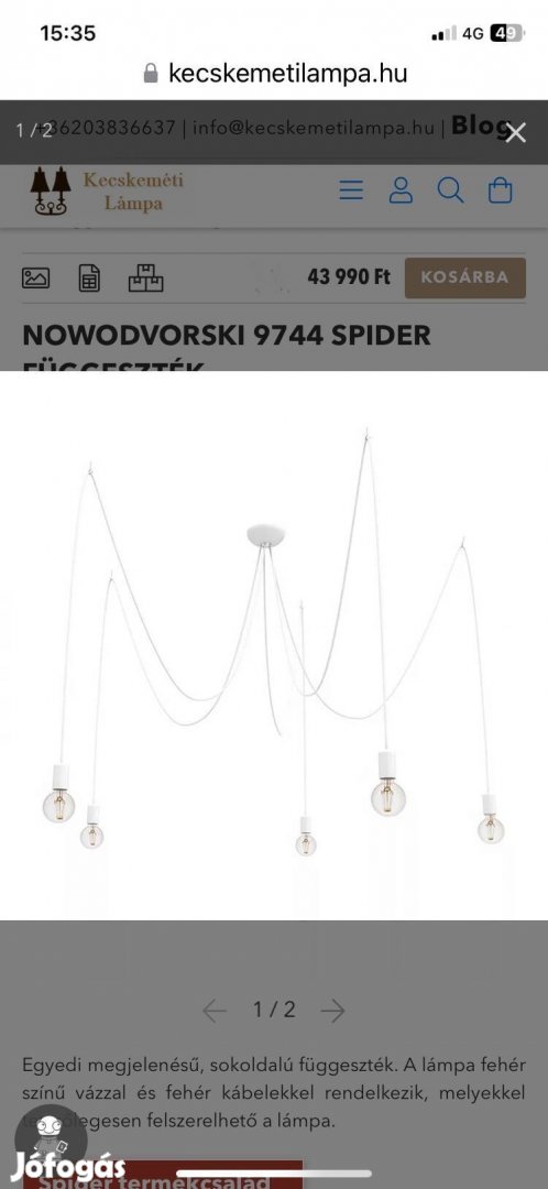 Nowodvorski 9744 fehér póklámpa 33000 Ft