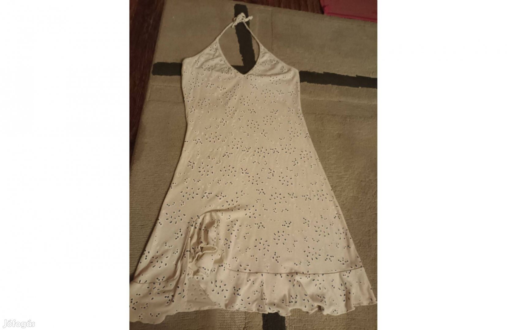 Nyakban kötős elöl fodros kislány kánikula ruha 8-10 év