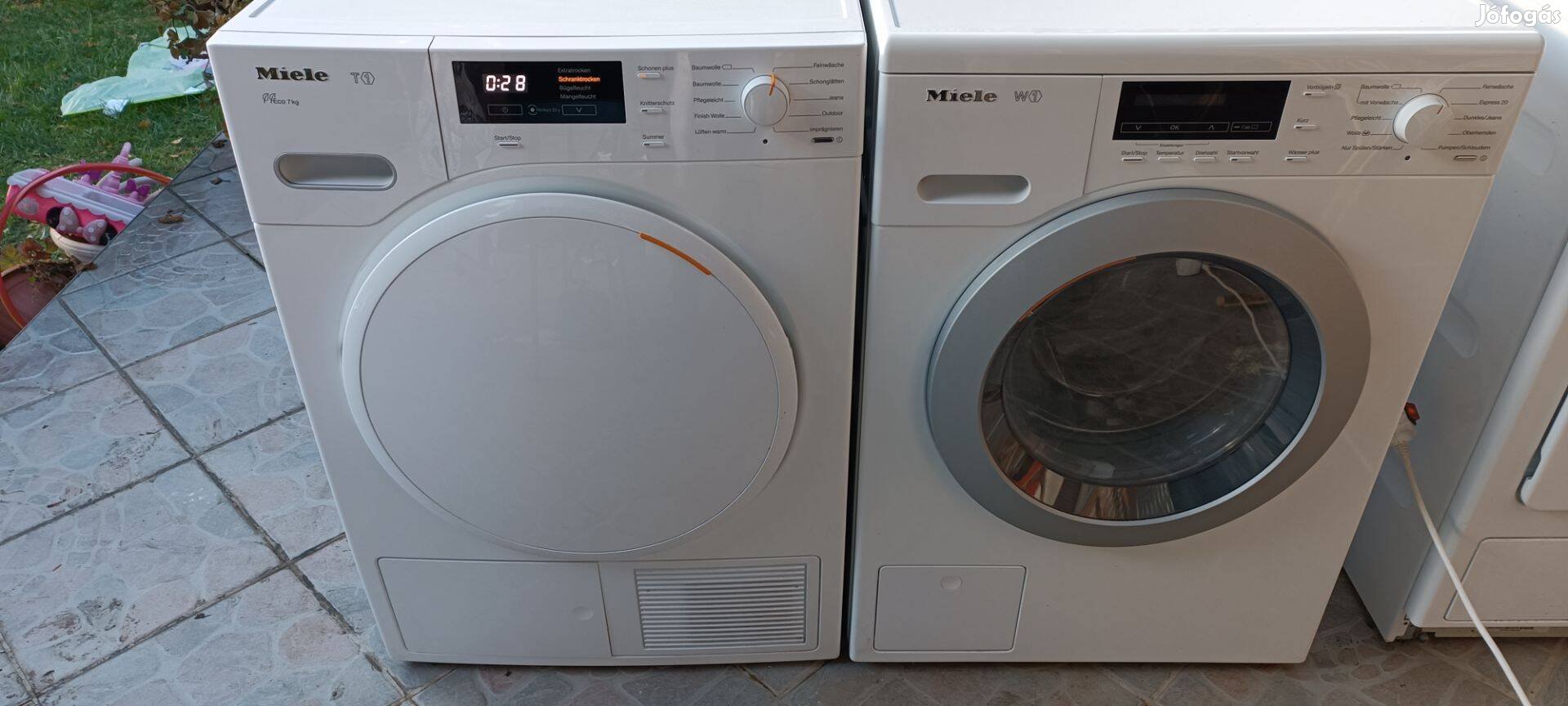 Nyers Miele W1 mosógép és Miele T1 szárítógép párban