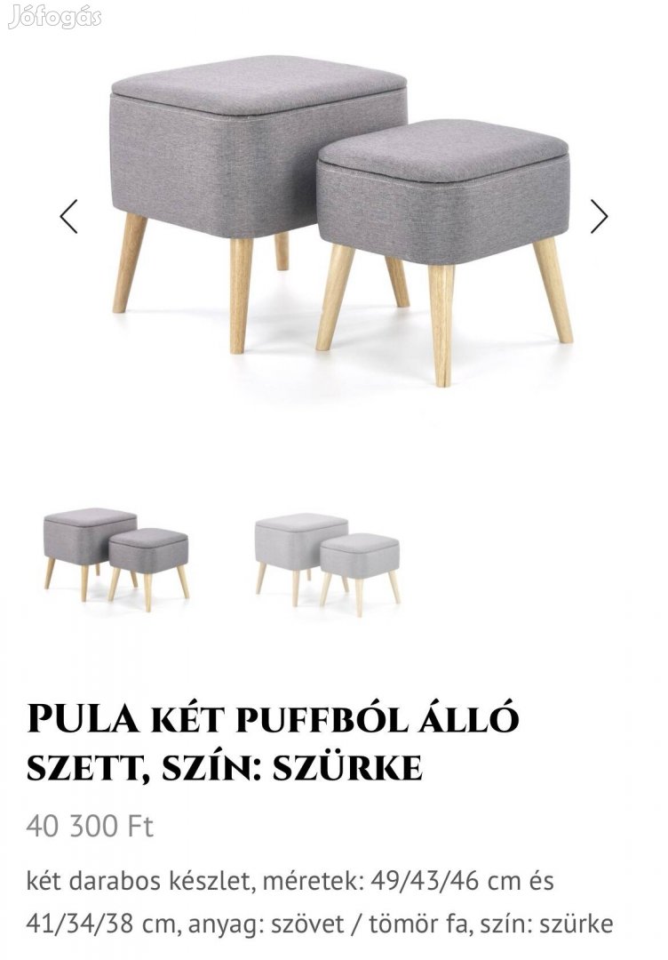 Nyitható tetejű puff szürke fa lábakkal új szett