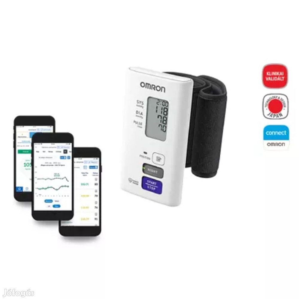 OMRON NightView automata csuklós vérnyomásmérő Bluetooth adatátvitell