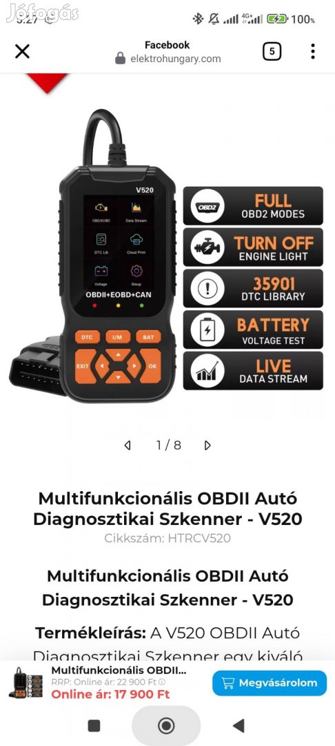 Obd2 olvasó V520(új)