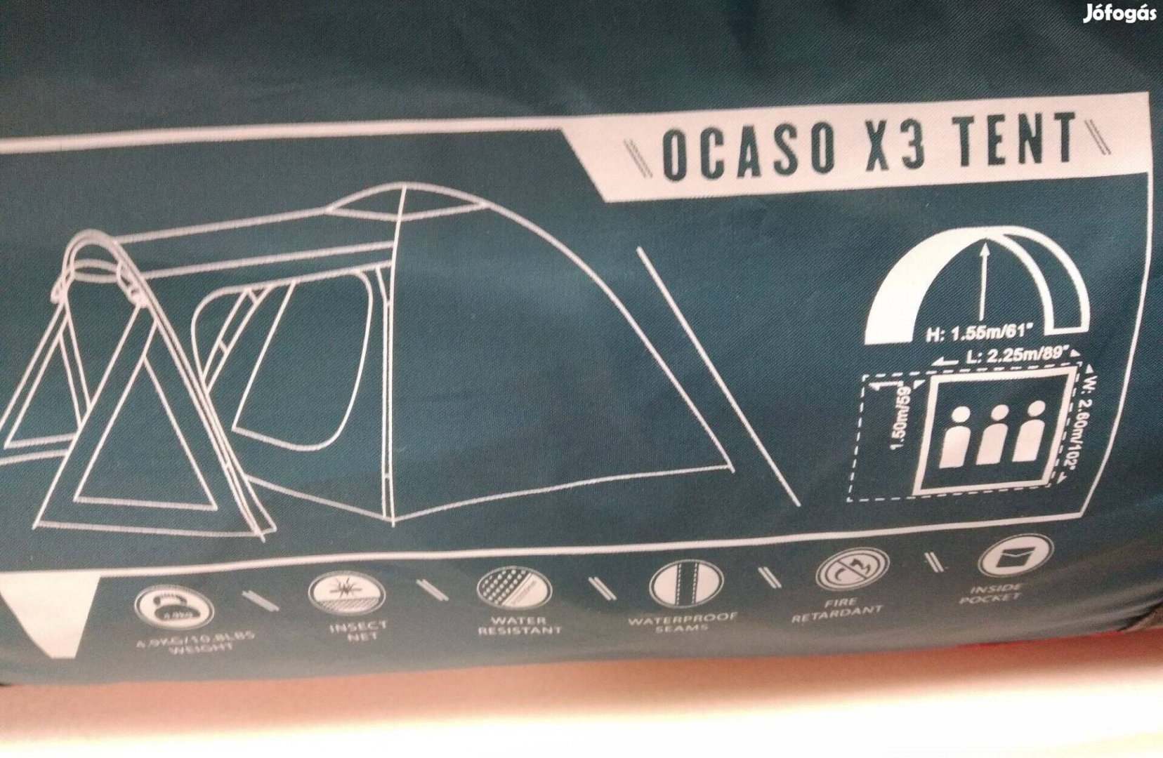 Ocaso 3-4 személyes víz- és tűzálló nagy sátor 375X260cm Bontatlan