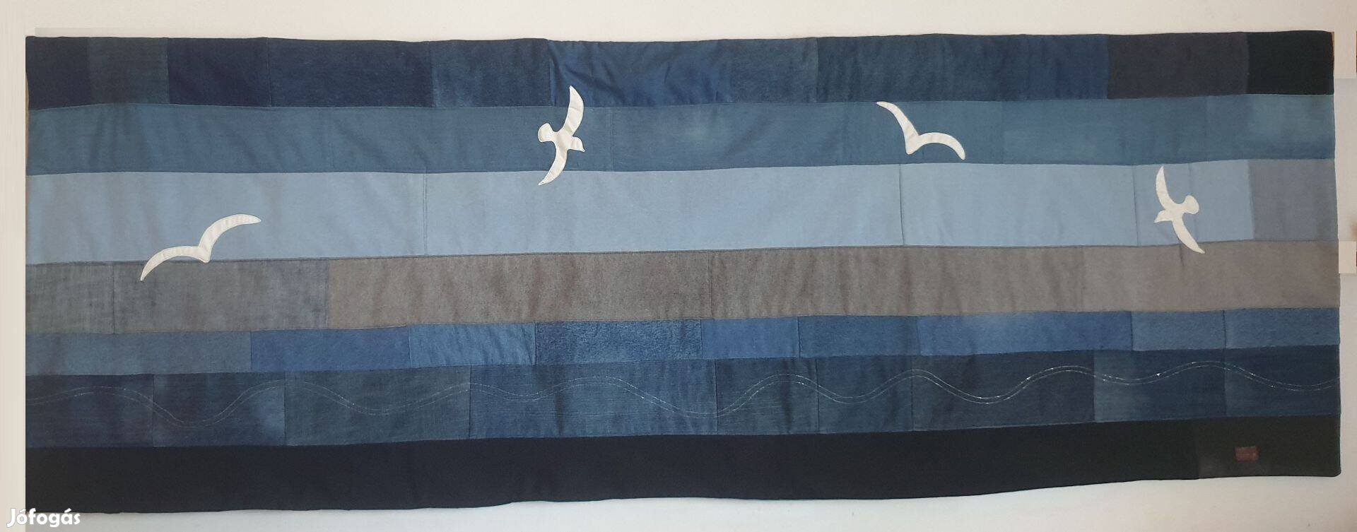 Óceán: falvédő, farmer patchwork, sirályokkal, 200x70 cm. Nowaste. Új
