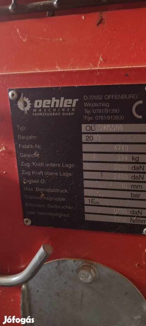 Oehler sw 5500 erdészeti csörlő+70 méter főkötél