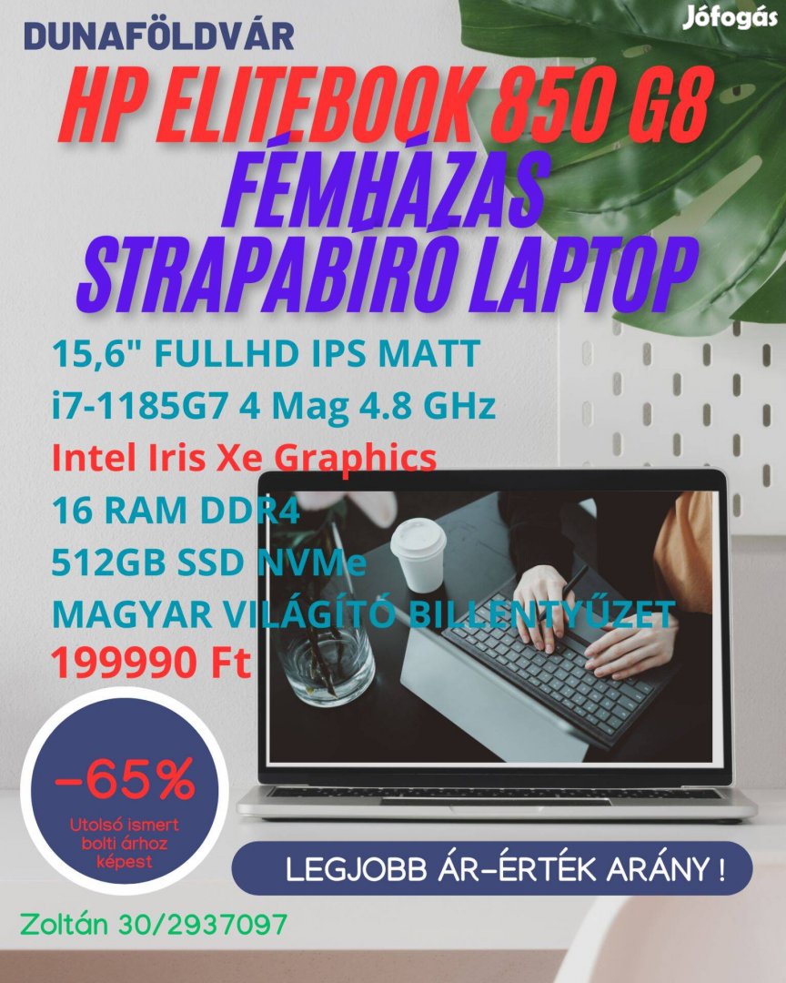 Ohh! HP Elitebook 850 G8 "Kis Gamer" Laptop 15,6" -65% i7-1185G7 FHD