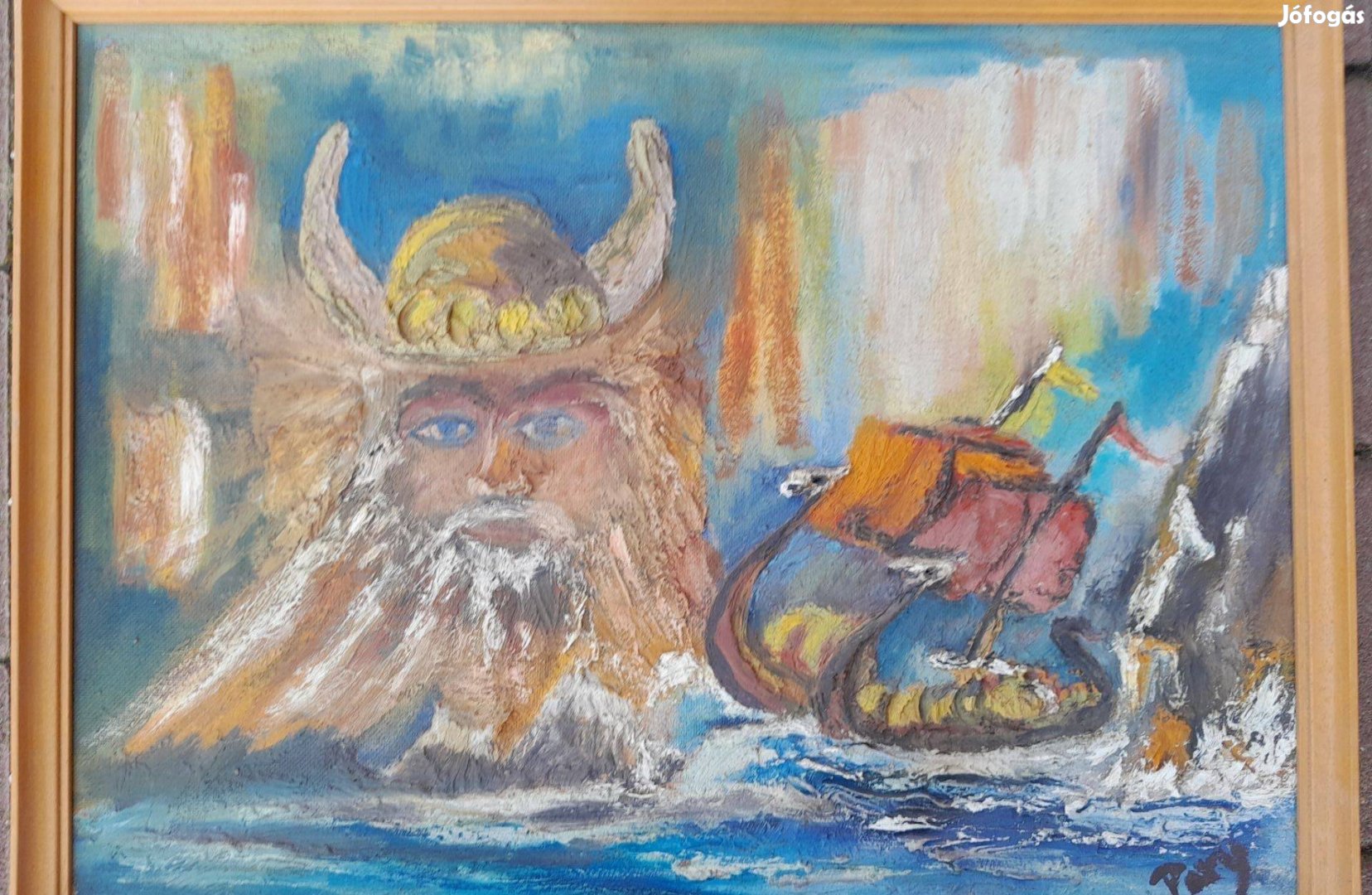 Olaj-farost festmény, Viking-északi téma, Odin, szignózott