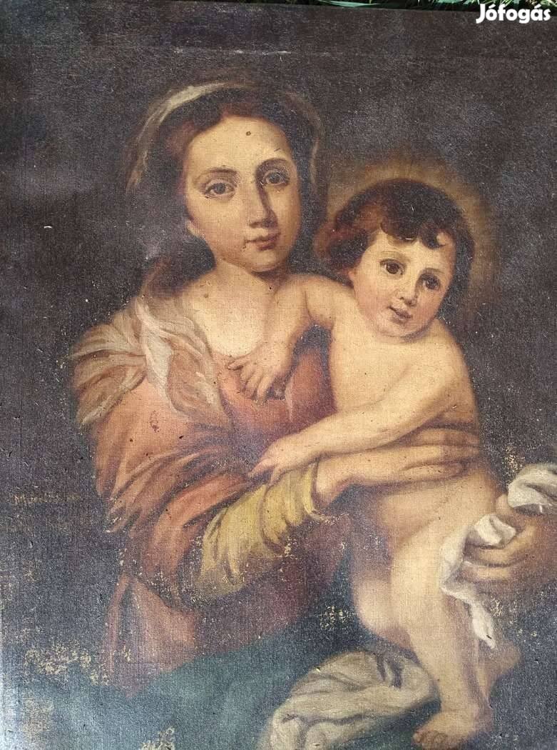 Olajfestmény Madonna és gyermeke Murillo után 61 X 51