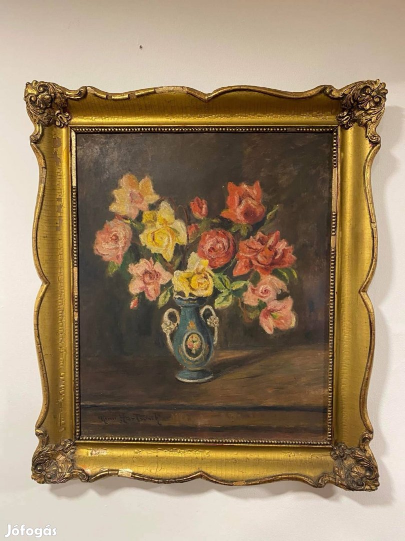 Olajfestmény farostra festve - Virágcsendélet